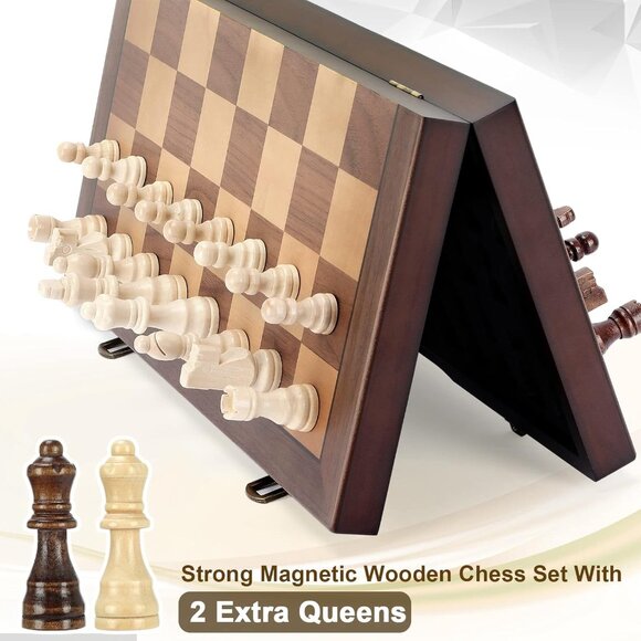 Magnetic Wooden Chess Set for Adults Kids 15'' Chess Board with Handmade Pieces, - Picture 8 of 8